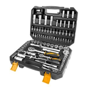 94 Pcs Socket Set 15145 black color box with different sizes of socket sets and to rachets