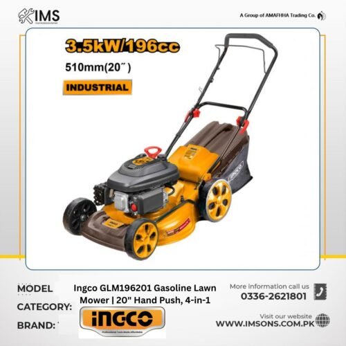 Ingco GLM196201 20" Hand Push Gasoline Lawn Mower with 4-in-1 Function