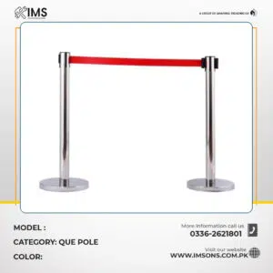 QUE POLE 33 Inch Stainless Steel Queue Stand with 6ft Ribbon & 4.6kg Rubber Base – Heavy-Duty Crowd Control