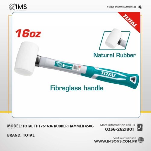 Total THT761636 Rubber Hammer – 450g (16oz) Soft Impact Non-Marring Fiberglass Handle
