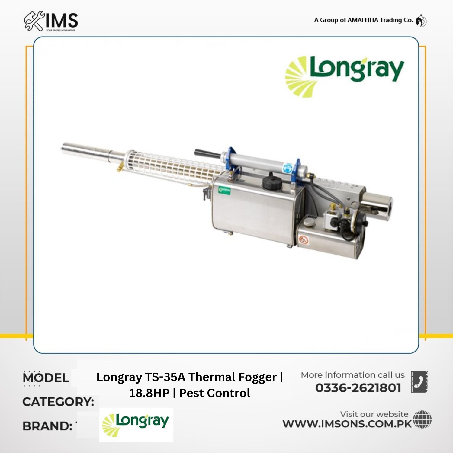 Longray TS-35A thermal fogger with stainless steel tank and high-performance combustion system. Longray TS-35A Thermal Fogger Machine for Pest Control