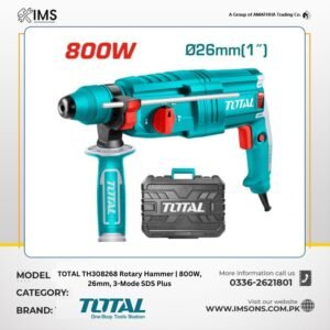 TOTAL TH308268 800W 3-Mode Rotary Hammer with Drills and Chisels