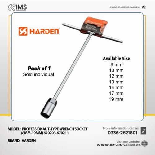 Harden Professional T-Type Wrench Socket (8mm-19mm) 670203-670211 - 1pcs