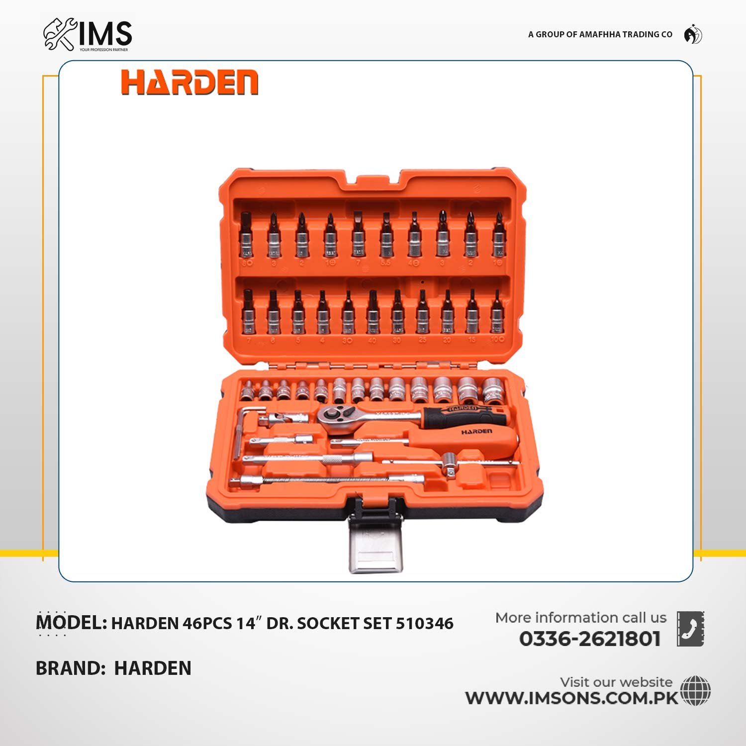 Complete 46-piece 1/4” drive socket set with ratchet and bit sockets. Harden Professional 46PCS 1/4” Drive Socket Set Auto Tools Set | 510346
