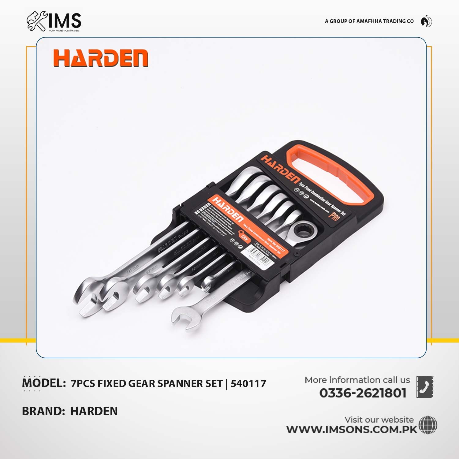 7-piece ratcheting spanner set with 72T mechanism Harden 540117 Gear Spanner Set