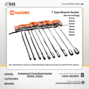 Harden Professional T-Type CRV Wrench Socket 670203 - 670211 (8mm-19mm) - Chrome Vanadium Mechanics Tool