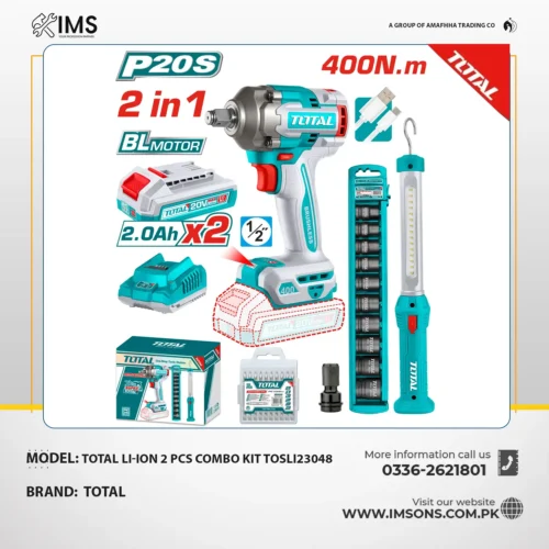 TOTAL TOSLI23048 20V Cordless Combo Kit | 400Nm Brushless Impact Wrench + LED Work Lamp