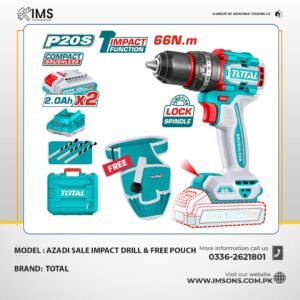 TOTAL | TIDLI20668 20V 66NM Compact Cordless Impact Drill with Free Tools Bag - Azadi Offer