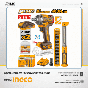 Ingco Cordless 2 pcs combo kit - Impact Wrench & Work Lamp - COSLI23048
