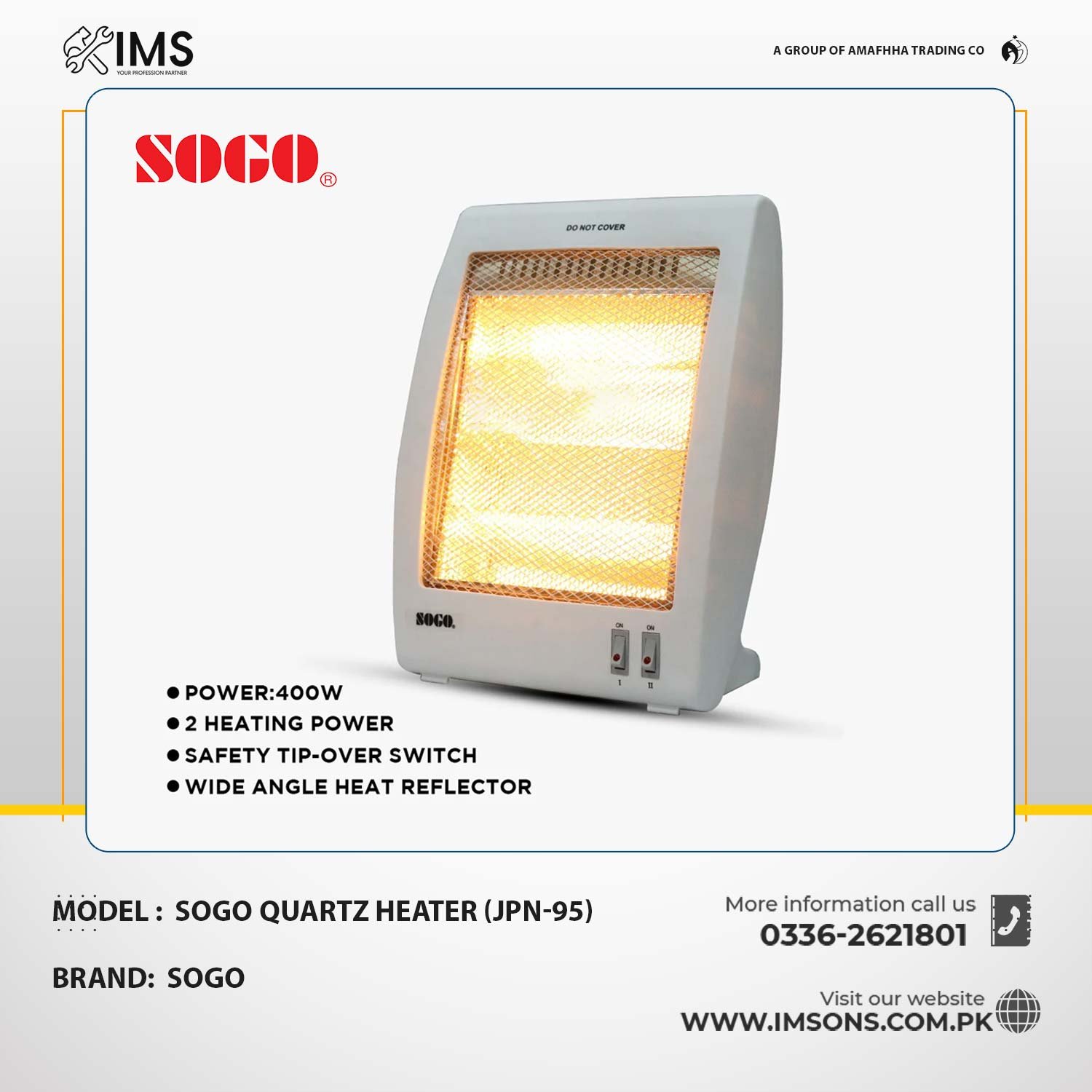 Sogo Quartz Heater JPN-95 | Efficient Electric Room Heater with Dual Heating Rods