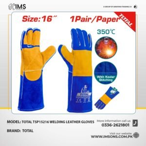 TOTAL TSP15216 Professional Welding Leather Gloves | 16" (40cm) Length, 350°C Heat Resistance