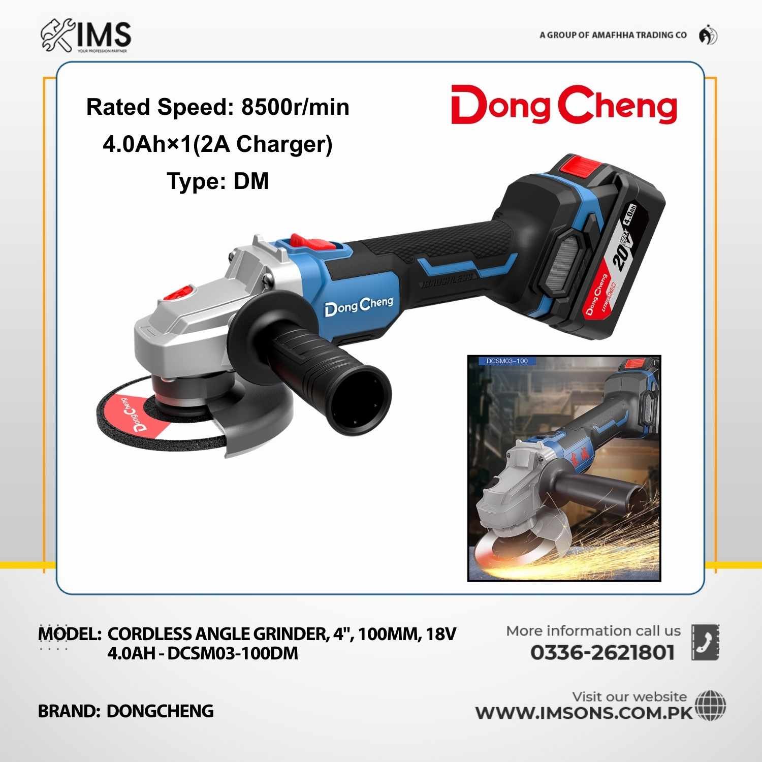 Dongcheng DCSM03-100DM Brushless Cordless Angle Grinder 100mm