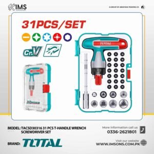 Total TACSD30316 31 Pcs T-Handle Ratchet Screwdriver Set