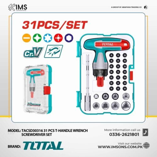Total TACSD30316 31 Pcs T-Handle Ratchet Screwdriver Set