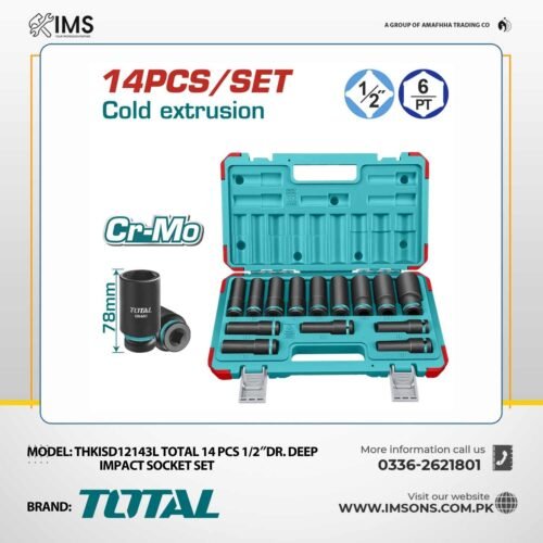 Total THKISD12143L 14 Pcs 1/2" Drive Deep Impact Socket Set