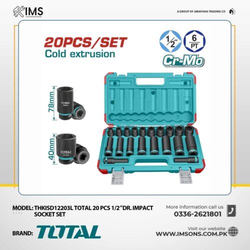 Total THKISD12203L 20 Pcs 1/2" Drive Impact Socket Set